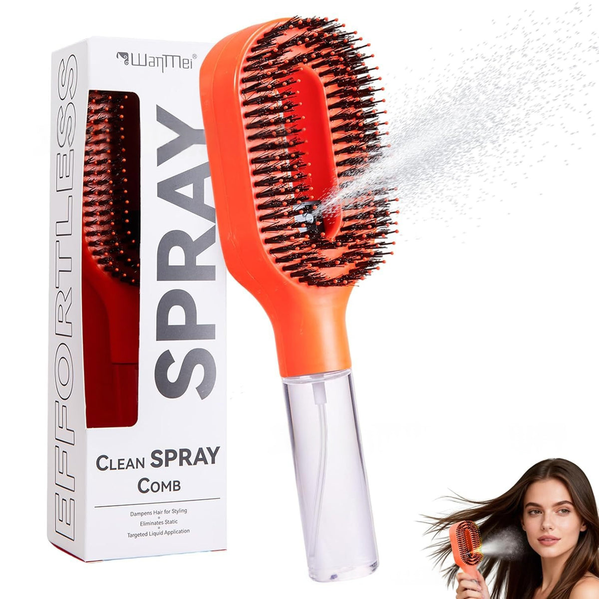 2-in-1 Mist Spray Detangling Hairbrush – Scalp Massage & Anti-Static Care