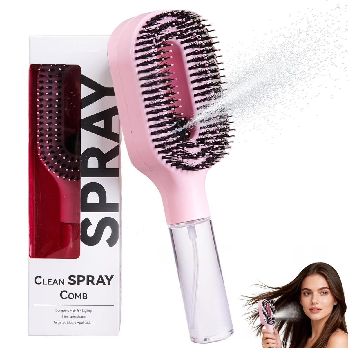 2-in-1 Mist Spray Detangling Hairbrush – Scalp Massage & Anti-Static Care