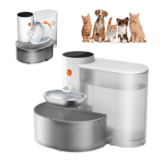 booteely 3L Rechargeable Automatic Pet Water Dispenser with Stainless Steel Bowl & LCD Display for Cats and Dogs