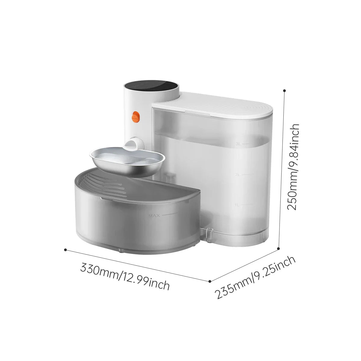 booteely 3L Rechargeable Automatic Pet Water Dispenser with Stainless Steel Bowl & LCD Display for Cats and Dogs