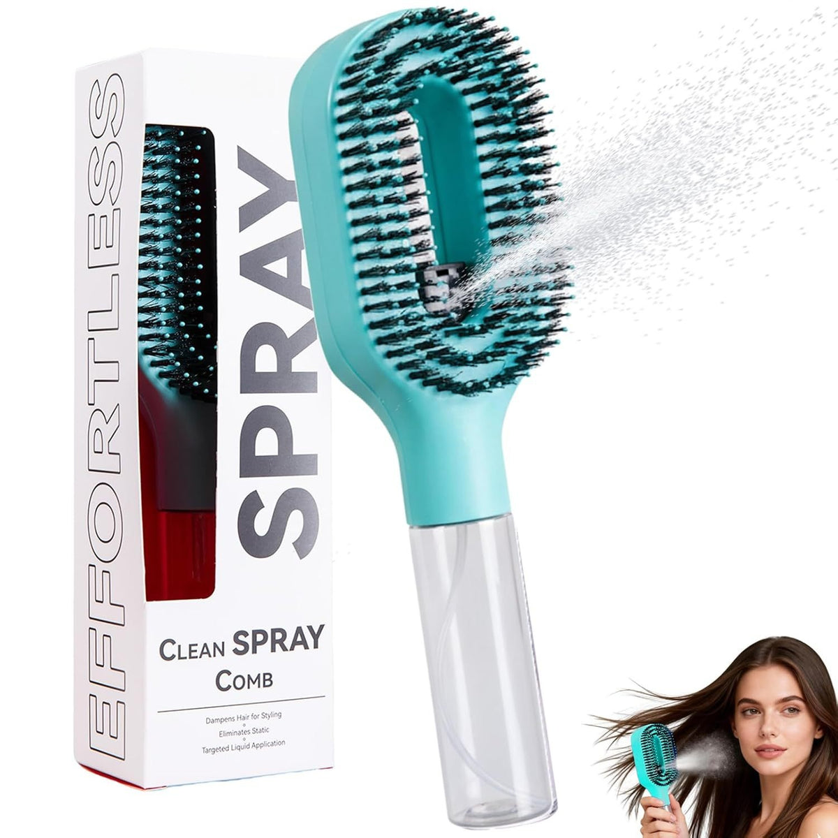 2-in-1 Mist Spray Detangling Hairbrush – Scalp Massage & Anti-Static Care