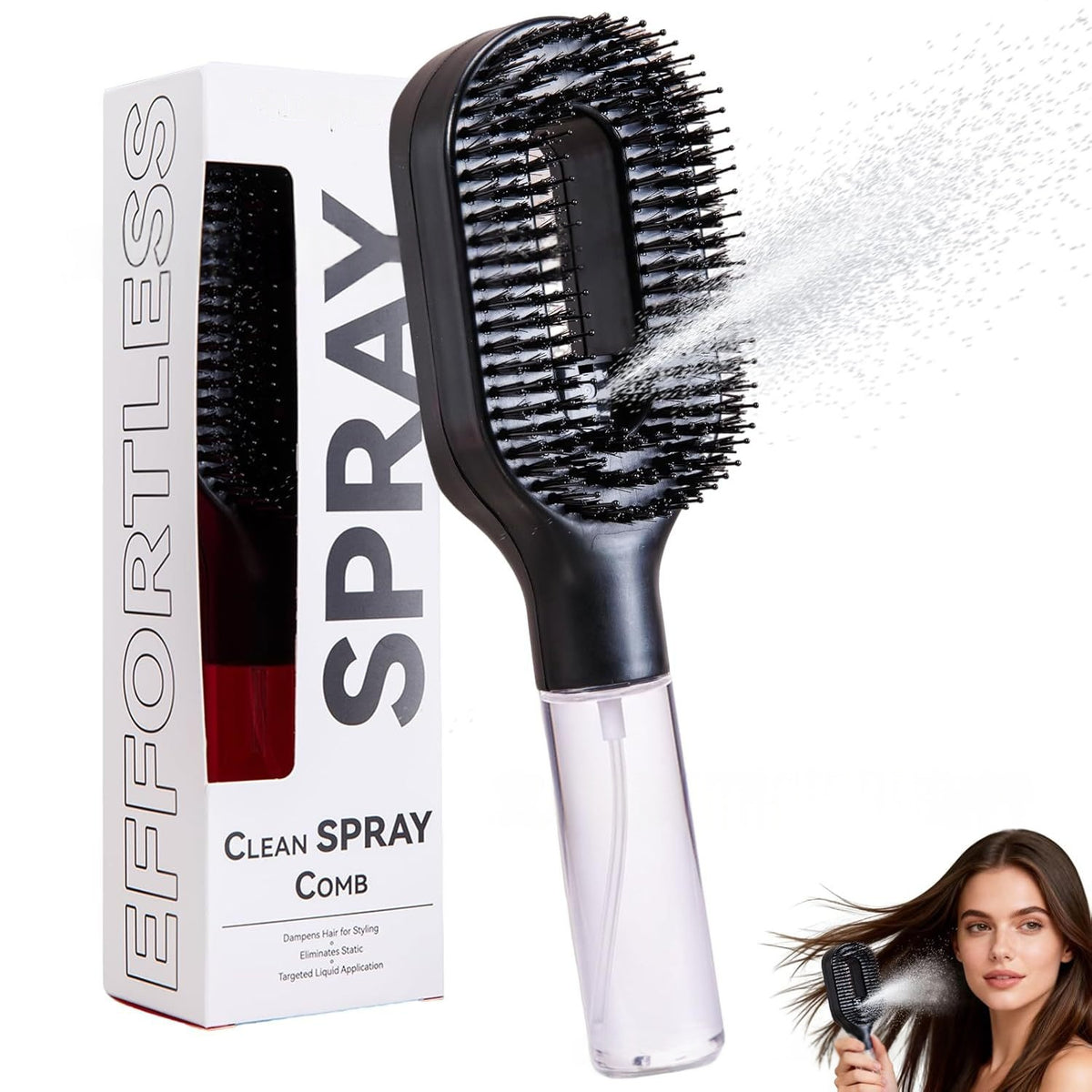 2-in-1 Mist Spray Detangling Hairbrush – Scalp Massage & Anti-Static Care